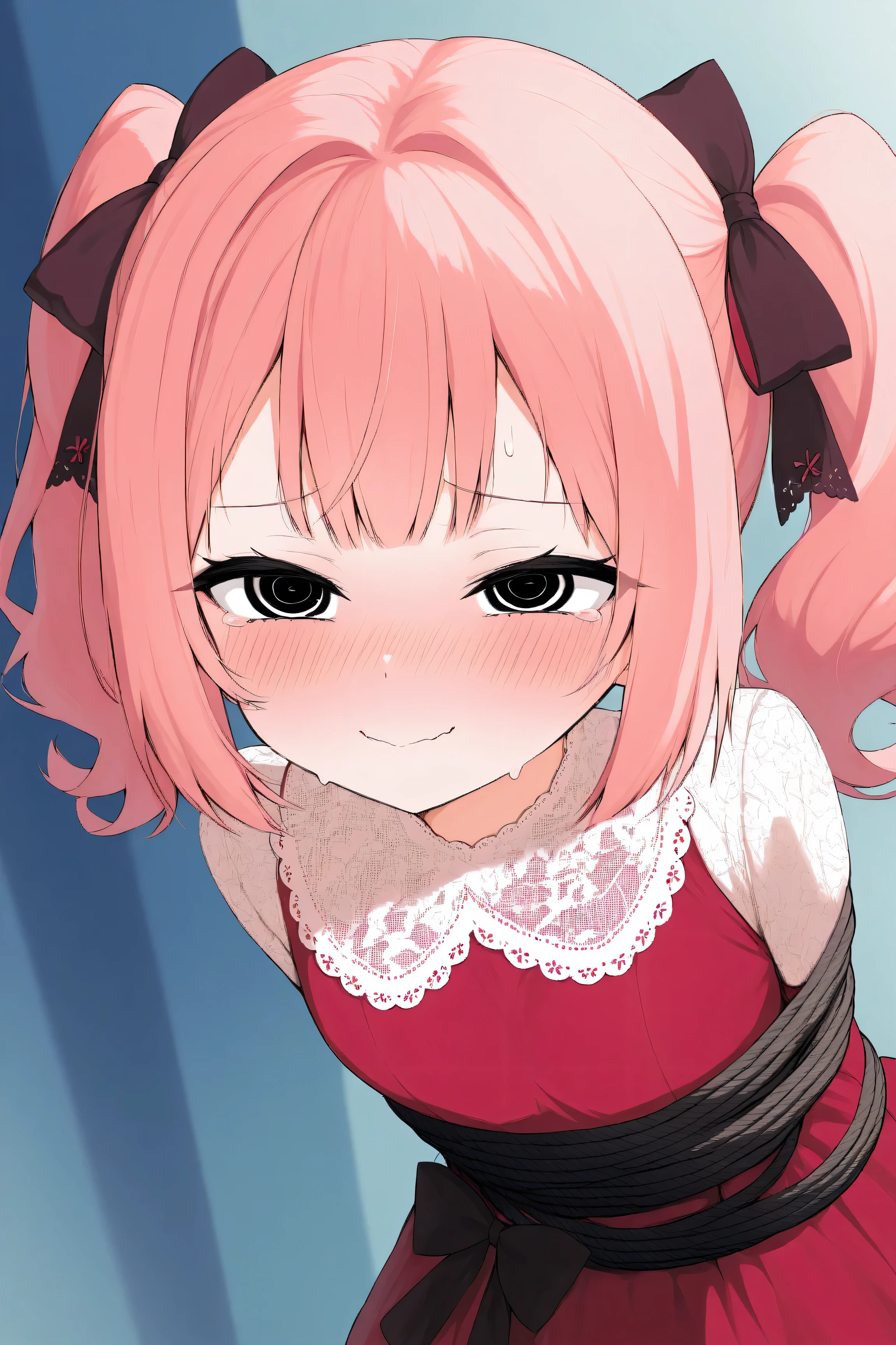 Anime girl with pink hair and a red dress with a bow - SeaArt AI