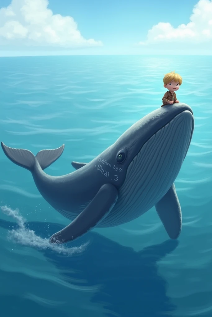 Flat, illustration, simple, quiet colors: a serene and surreal scene. A boy is sitting alone in a small red rowboat, holding a lantern, warm lighting, the boat floats calmly on dark, reflective waters. The atmosphere is peaceful and quiet, with a large, blue whale emerging from the water in the background. its eye gently watching the boy in the boat., oliver jeffers style, masterpiece