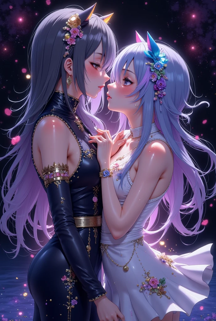 masterpiece, best quality, (extremely detailed CG unity 8k wallpaper), (best quality), (best illustration), (best shadow), 
Love is a prism fantasy
So I'm sure they'll be reborn
The past is a revolving door that continues after you
Night is a prism fantasy
Illuminate the two in seven colors
Now in my new arms 