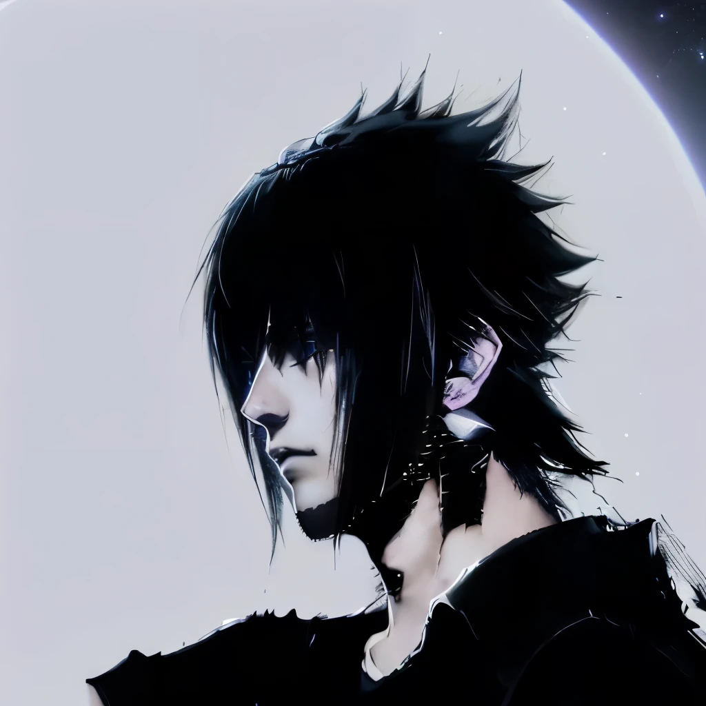 anime boy with black hair and black shirt sitting in front of a full moon, noctis · noctis Lucis caelun, death note, final fantasy xv, goth cross , anime wallaper, anime wallpaper, anime arts, fan art, hd anime wallpaper, anime!!!, manga”
 