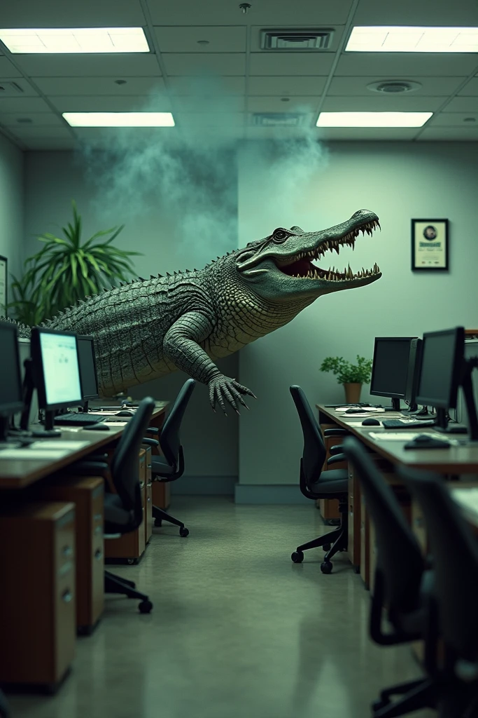 Make a flyer with a humanoid crocodile playing on the computer, illustration style