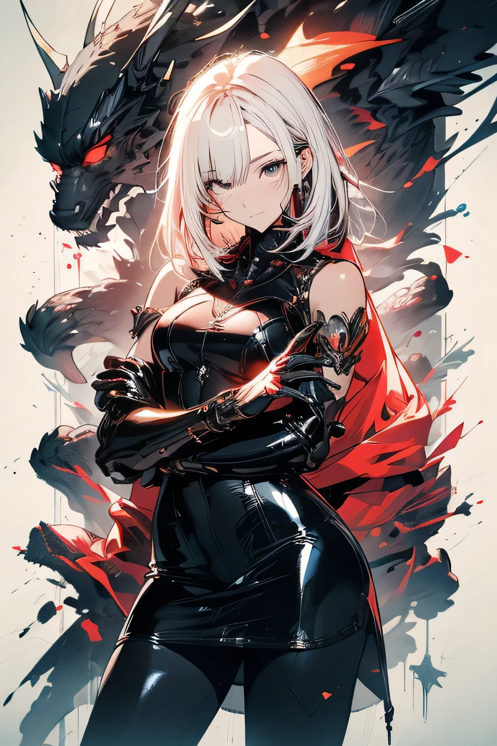 (best quality, sketch:1.2),realistic,illustrator,anime, Woman with tattoos on her arms and chest, Cyberpunk art inspired by Masamune Shirow, Art Station, Gothic art, Then Martin, Then Martin artwork portrait, Frank Cho, ArtJam and ilya kuvshinov, Chris Moore. ArtJam, ArtJam greg rutkowski _ greg, shohei otomo black and red gradient background,neon hair,textured cropping, masterpiece, style retro classic, noir style , Japanese style, ((monochrome))