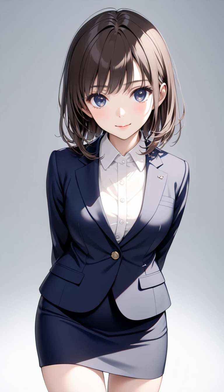 Megumi Kato,  1 girl, Alone, bangs,  brown hair, (((Female lawyer, formal suit skirt ,   pencil skirt,  white blouse,   Navy Blue Jacket, panchira ,))), skinny, Alone, 1 female,   Masterpiece ,   best quality ,   best quality , 16k,  unbelievably ridiculous ,  high definition, 2.5D, AI-generated, Delicate and dynamic,  Very delicate facial expression, Delicate eye depiction,  erotic, only  sexy woman, ((A cute and kind face)), Healthy body shape, ((25-year-old woman)), Height: 170cm,  medium firm swaying bust, sexy, (( Thin Thighs )),,  shiny,  Facing Viewers , smile, ((Oily_skin)), (( Dutch angle )), (( erotic pose)),  fashion model posing with faded gray hair,   fashion model style DJ, (close-up),