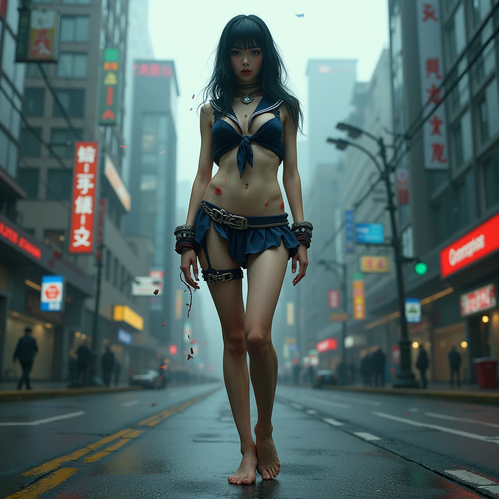 (((nsfw:1.0)))，Large Breasts，Small waist，(Sexy body)，Rainy night,city,Beautiful woman with gal make-up wearing a sports suit on the busy street of Gintama, Surrounded by sellers, Beautiful portrait of a stunning goddess girl, Beautifully detailed face, Porcelain-like skin, Full Body Shot, Centered, Super soft lighting, Symmetric, complicated, elegant, Very detailed, Realistic, Art Station, Concept Art, Smooth, Imagined by Greg Rutkowski and Boris Vallejo, cover, Trendy style