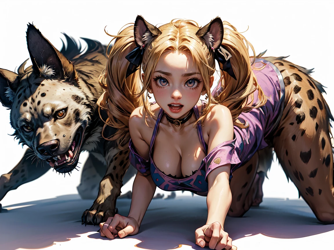 (1girl), Solo, Extremely cute, Amazing face and eyes, (Beautiful lovely smile), Blonde hair, (extremely detailed beautiful face), bright shiny lips, (Big breasts:1.5), (Best Quality:1.4), (Ultra-detailed), (A hyper-realistic, Photorealsitic:1.37), Beautiful fair skin, extremely detailed CG unified 8k wallpaper, RAW Photos, professional photograpy, Cinematic lighting, dense woods, (nighttime scene, Quiet Night Jungle:1.2), (a ferocious beast attacks:1.7), (Silence, night sky:1.3),