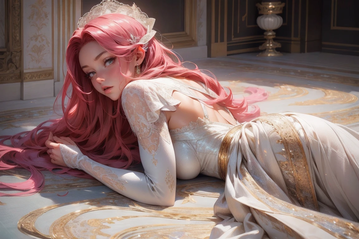 {-erro_de_anatomia:1.0}(best quality,4k,8k,highres,masterpiece:1.2), ultra-detailed, (realistic,photorealistic,photo-realistic:1.37), mature milf, illyasviel von einzbern, redhead hair, full body, vibrant colors, glowing skin, mesmerizing eyes, elegant pose, enchanting background, delicate lace dress, surreal lighting, ethereal atmosphere, mystical aura, intricate details, artistic medium, digital illustration, fantasy, anime, laying on the floor, backwards, looking back