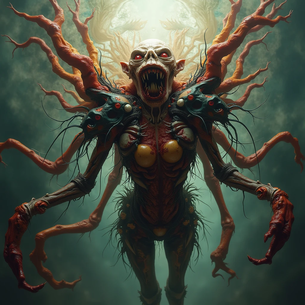 masterpiece, noise suppression, void noise, one male elf, Best quality, permission 8k, male focus, sharp image, just concentrate, stunning composition, volumetric lighting, super quality, Very detailed, fantasy, adult male elf zombie with very long white curly disheveled hair, Cold, dead man with pale grayish skin, thin, skinny, fit, with a short white beard, expressive yellow eyes with a vertical pupil, cadaveric spots, crazy, in a torn shirt and pants, in blood, sharp claws, shows sharp teeth and smiles, fantasy средневековье, Gloomy Dungeon