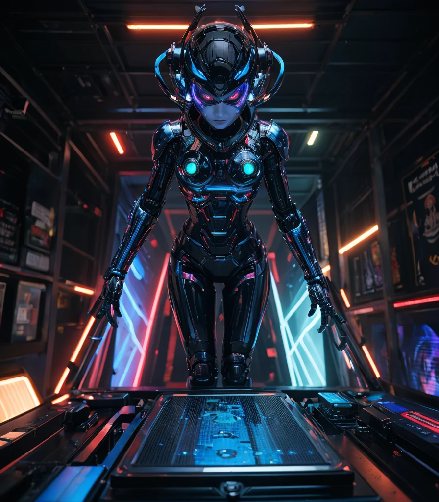 Sexy Cyber Female Warrior and Cyber Mechanical Motorcycle, Full Body Exquisite High-Tech Armor, Exquisite Black Tech Helmet, Nousr, Biomechanics, MSHN Robot Man, High-Tech Helmet, Surreal, Steel, Intricate Design, Crazy Details, Fine Details, Extremely Clear Lines, Cinematic Lighting, Photo Realistic, Detailed Masterpiece