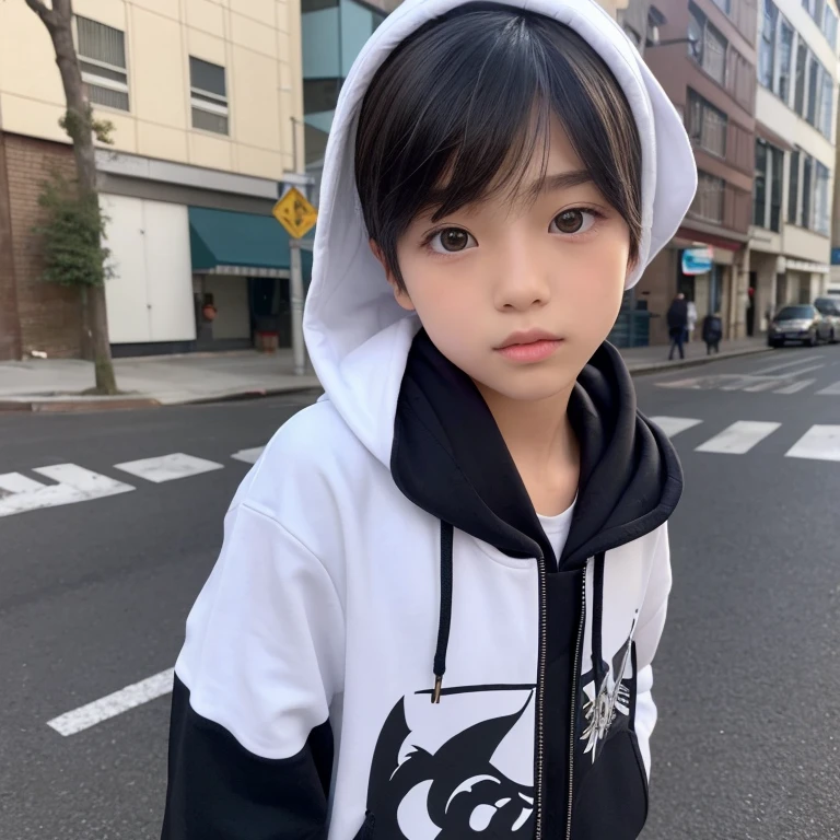 Elementary school student wearing a cat ear hoodie