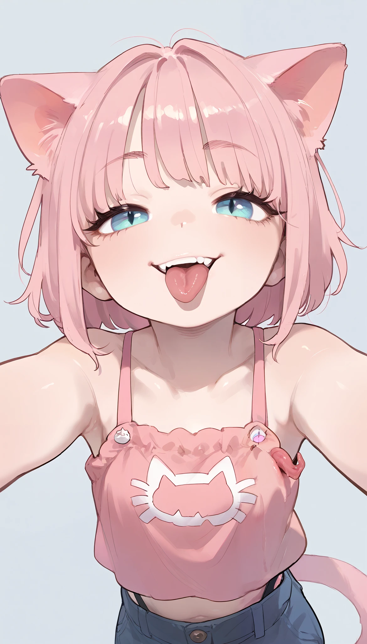 girl,cat Face,cat bodies,cat ear,Front angle,smirk,Sticking out tongue,Sexy Fashion