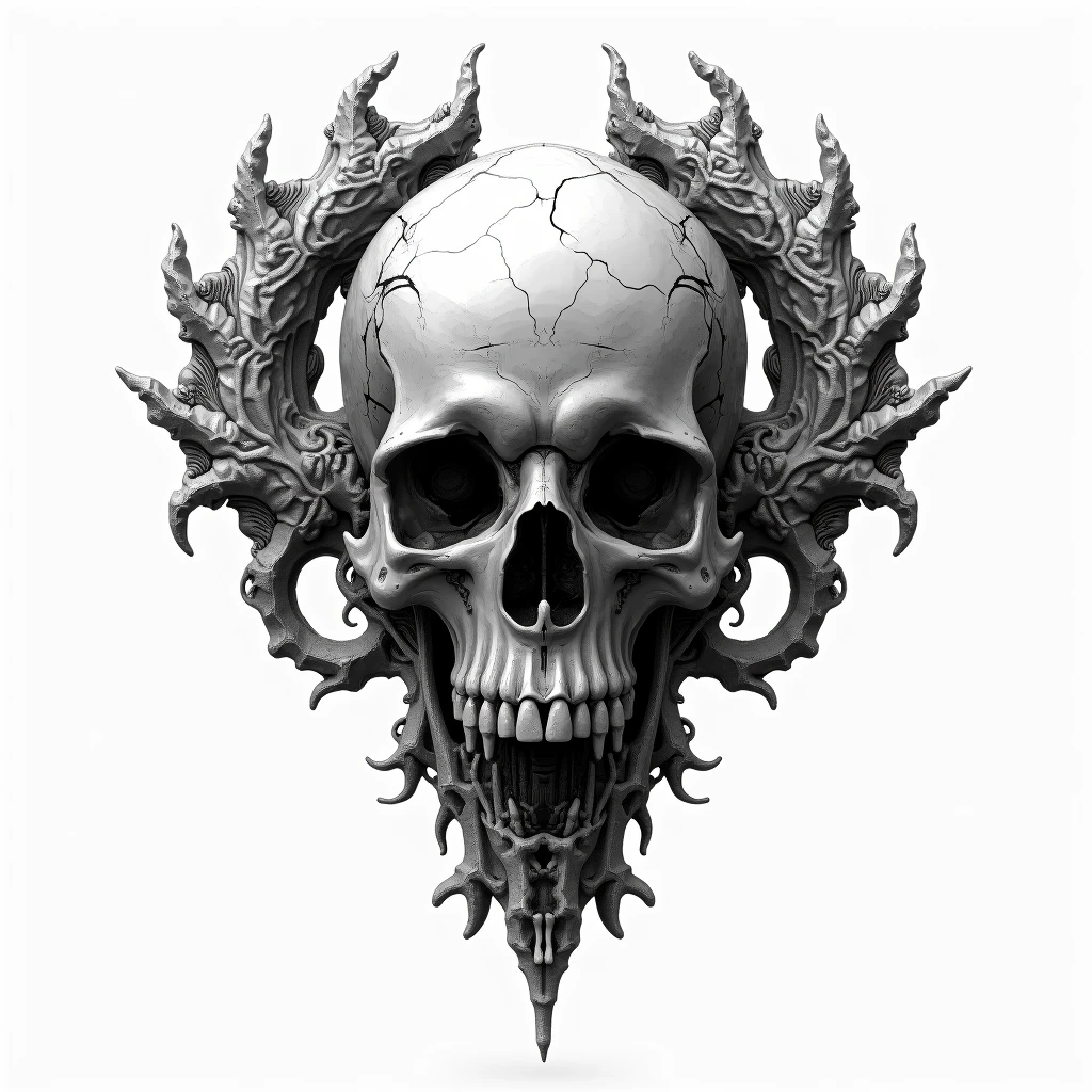 Realistic demonic skull on an all-black background