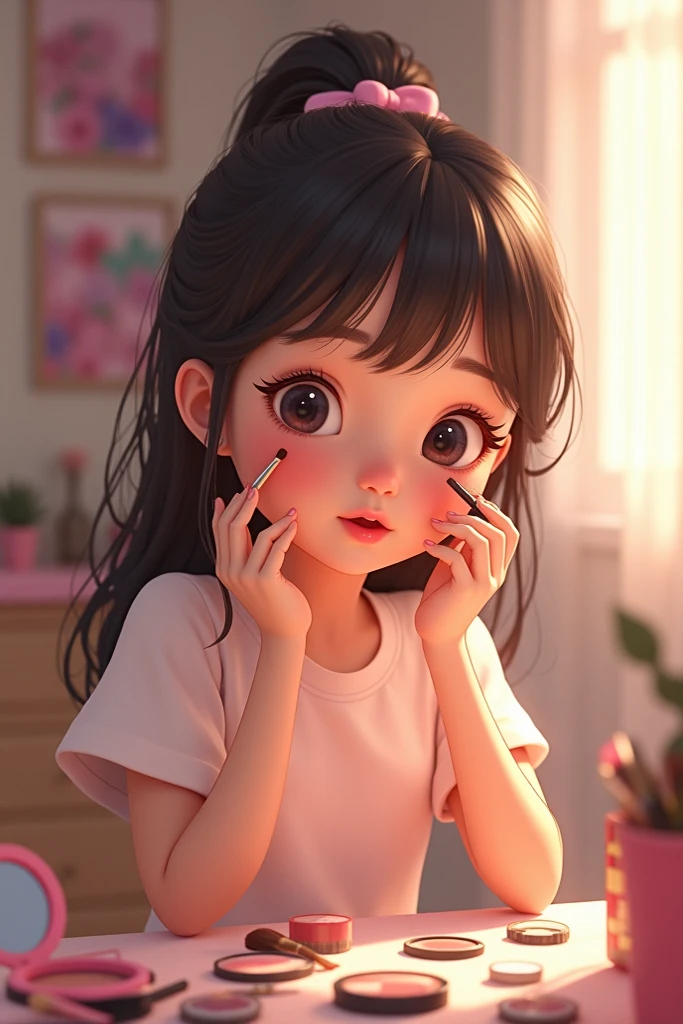 a cute plump girl that is standing in the street with her hands up, close up, black hair, seifuku, young gravure idol,