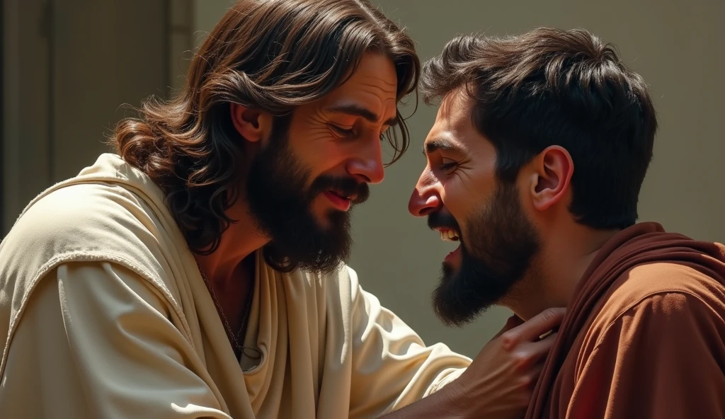 A close-up of Paul and Silas celebrating with the caretaker's family, with an inspiring text on deliverance and transformation.