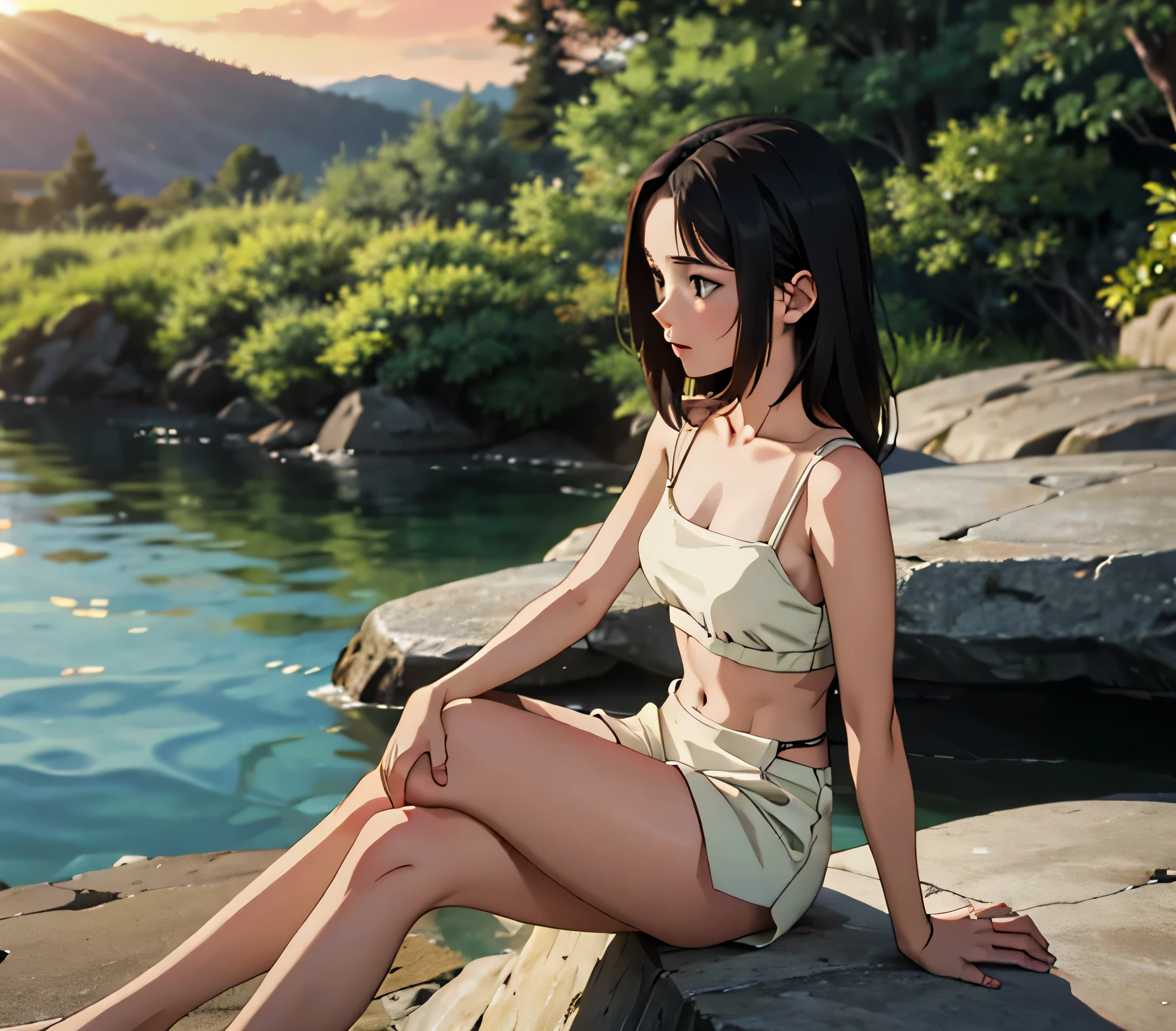 with bangs Asian green eyes,bikini