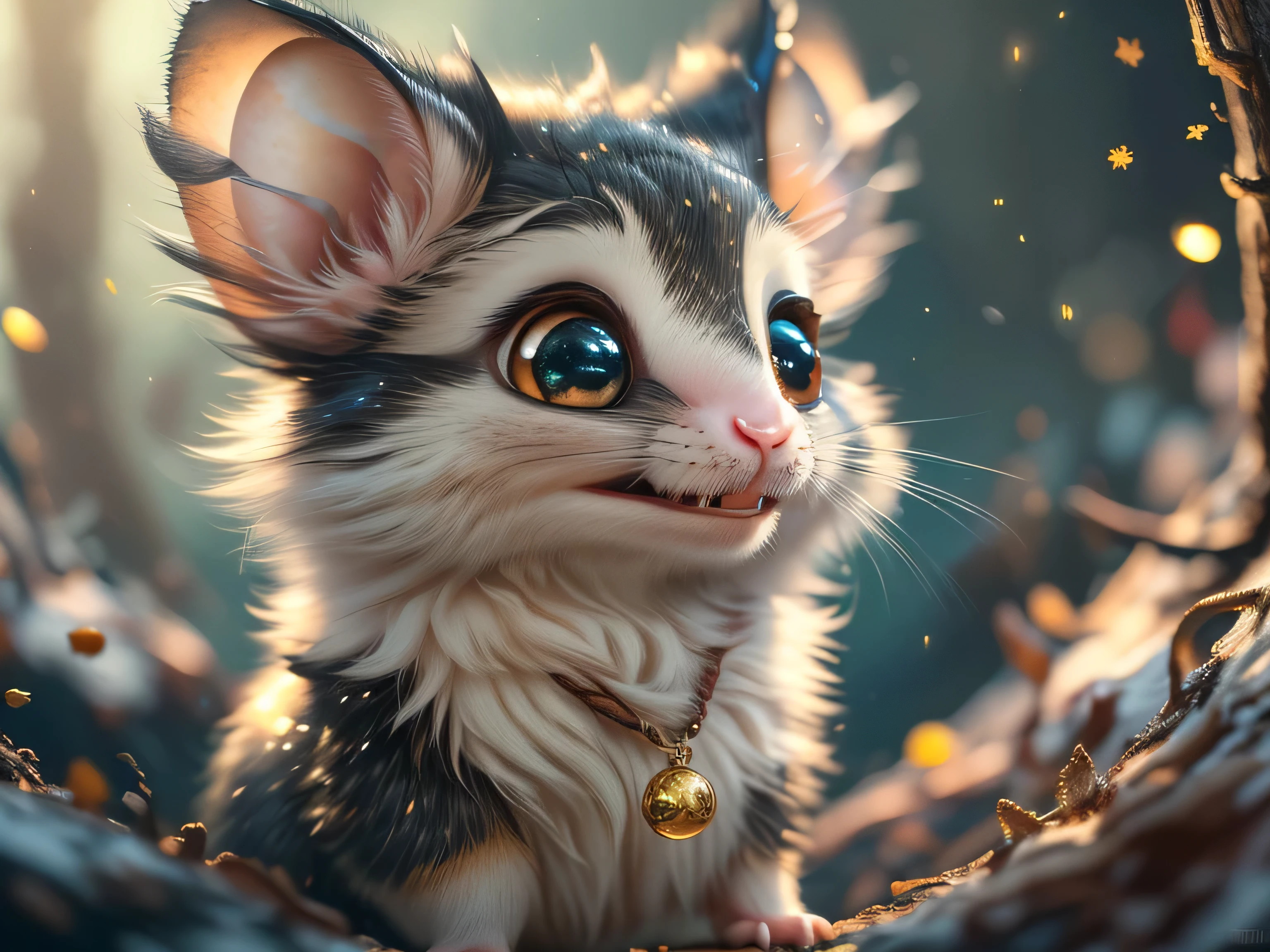 Magical Fantasy Creature, (Best Quality, Masterpiece, Representative Work, Official Art, Professional, Super Detailed, 8k:1.3), (Photorealism:1.2) Super Cute, Big Eyes, Soft, Soft Nose, Fluffy, Two-Toothed Smile, Bat Mouse, Realistic, Beautiful, Stars in Eyes, Soft Volumetric Light, (Backlight:1.3), (Cinematic:1.2), Intricate Details, (ArtStation:1.3), --auto --s2