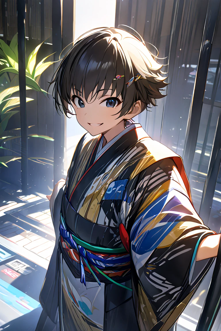 (masterpiece:1.2,  best quality), ( high definition), boys, , kimono, Tall, smile, Volumetric Lighting, Best Shadow,  Shallow Depth of Field , (  best quality , Amazing Details:1.25)