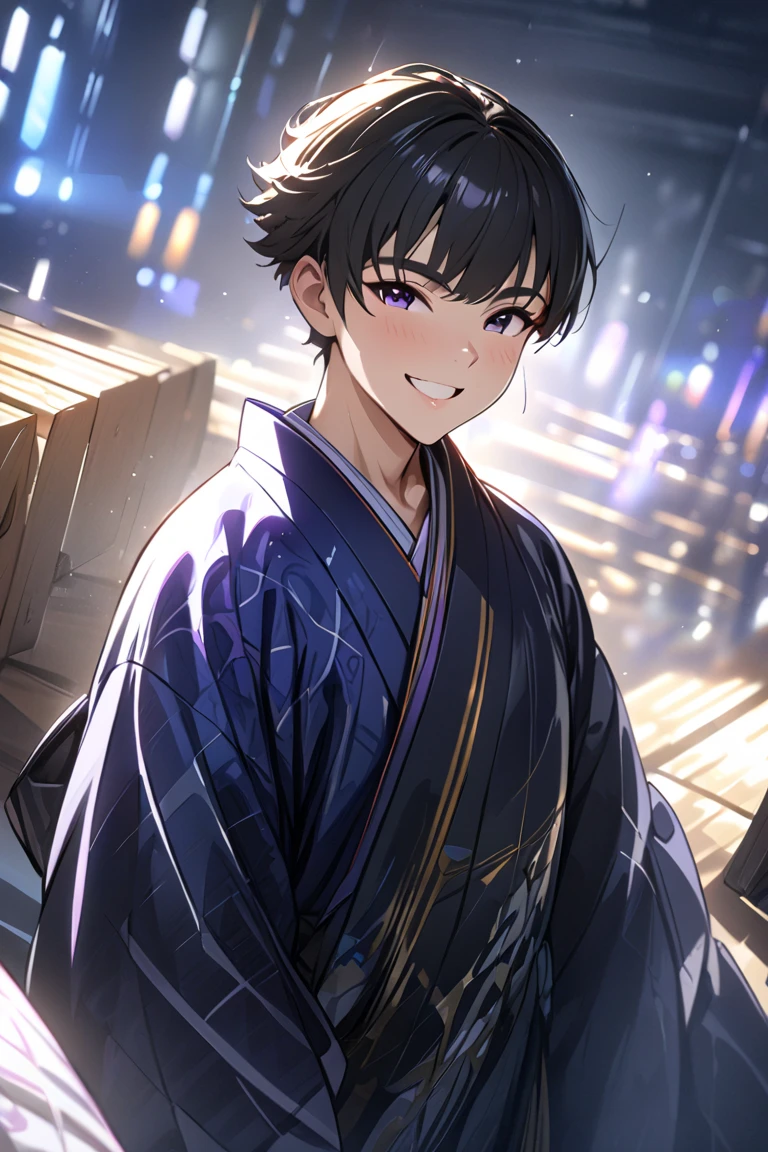 (masterpiece:1.2,  best quality), ( high definition), boys, , kimono, Tall, smile, Volumetric Lighting, Best Shadow,  Shallow Depth of Field , (  best quality , Amazing Details:1.25)