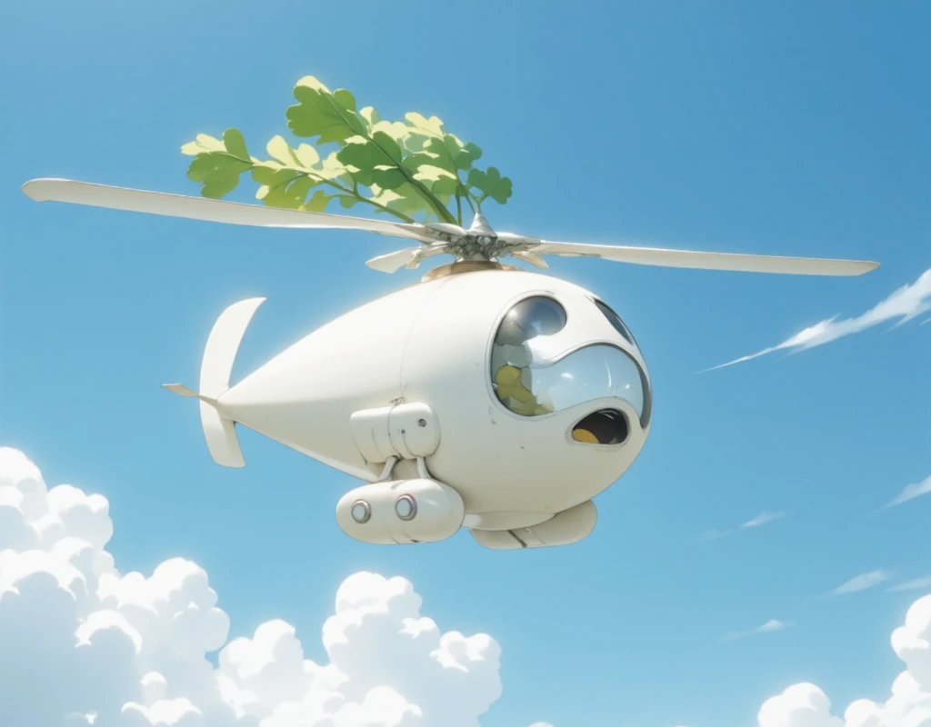 Helicopter in the shape of a white radish.