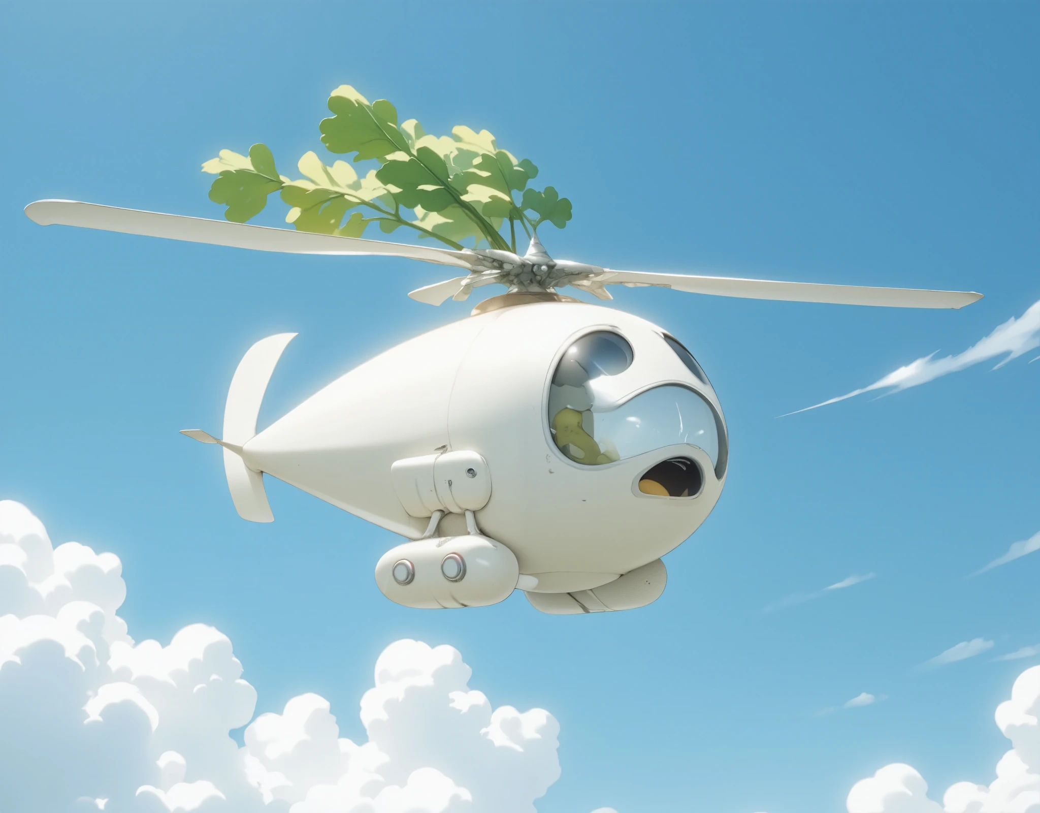 Helicopter in the shape of a white radish.