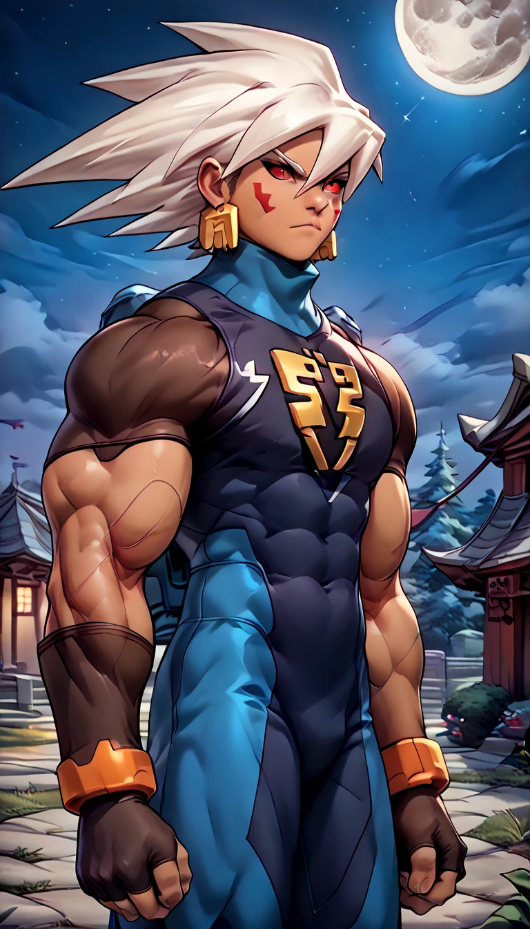  anatomically correct ,  Max Image,(((( huge muscles, sc1er6 {x} mega man {x} sc1er6 {x} mega man {x} x} x} is a good idea)))),source anime,highly detailed,score 9,score 8 up,score 7 up,male focus,((bl6ck _ sc1er6 , colored sclera, black sclera,gloves, elbow gloves, black gloves,  capelet , black  capelet , fingerless gloves))frown, cowboy shot, Alone ( mega man ), Alone, 1boy, white hair, spiked hair, hair between eyes, facial mark, white eyebrows, red eyes, dark skin, bodysuit, crest, earrings, long sleeves, upper body night, moon, outdoors,Bodybuilding Poses