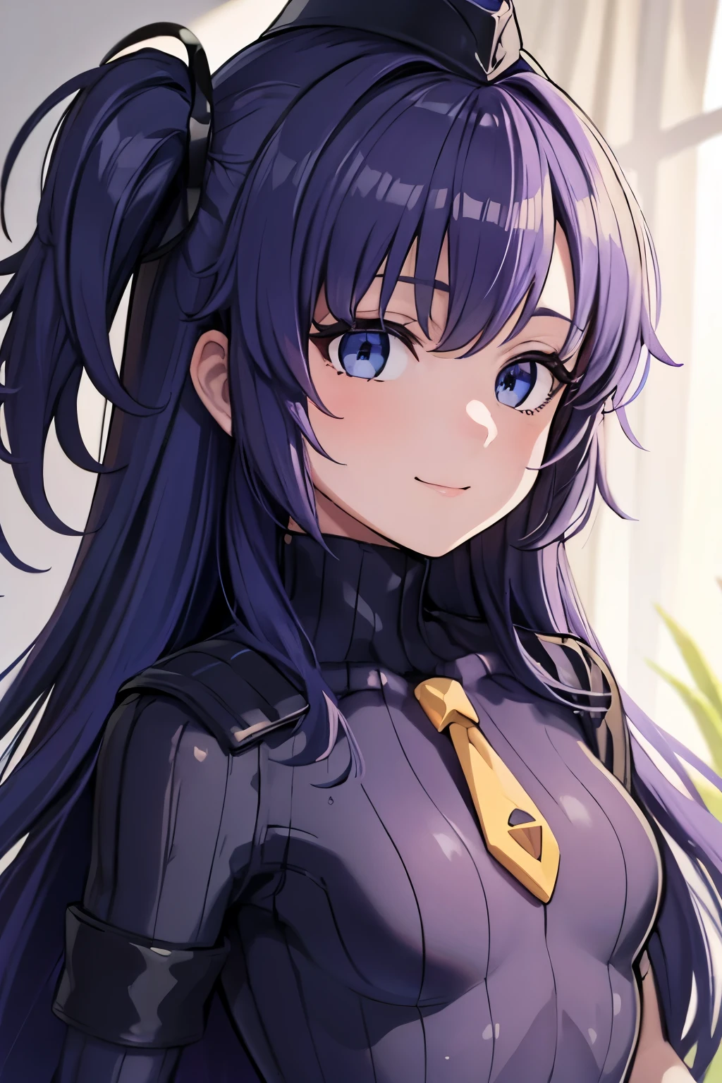 masterpiece, highest quality, (highest quality), (best illustrations), (high resolution),8k,face close up,on the bed, {{{masterpiece}}}, {{{best quality}}}, {{Super detailed}}, {{very delicate and beautiful}},smile,black DOLLSUIT,DOLLSUIT,{{{best quality}}}, {{Super detailed}}, masterpiece, highest quality, (highest quality), (best illustrations), 8k,{{{masterpiece}}}, {{{best quality}}}, {{Super detailed}}, {{{best quality}}}, {{Super detailed}}, face close up, yuuka, blue eyes, halo, purple hair, two side up, long hair,