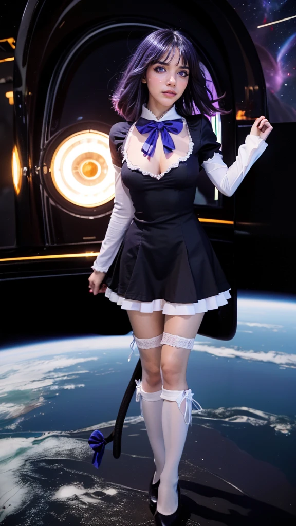 girl bigger than a skyscraper, wearing rimless glasses, smiling, huge breasts, maid, maid outfit, black pantyhose, no shoes, toes visible through pantyhose, steam coming out of soles of feet, seaside metropolis, ocean, destroying city, under heavy attack, very small metropolis, miniature metropolis, full body depiction, GTS, giga giantess, gigagts, trampling city, crashed city, small city, micro city, pantyhose feet, high resolution, best quality, masterpiece,