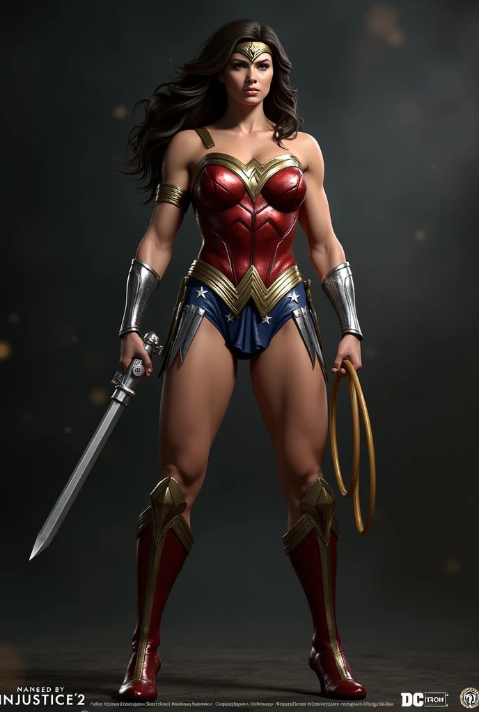 Wonder Woman from DC, big breasts, frontal, full-length, looking at the camera, facing the audience, standing pose, simple background, three-dimensional light, detailed full-body concept, sleek digital concept art, beautiful full-body concept art, art trend, CGsociety full-length,