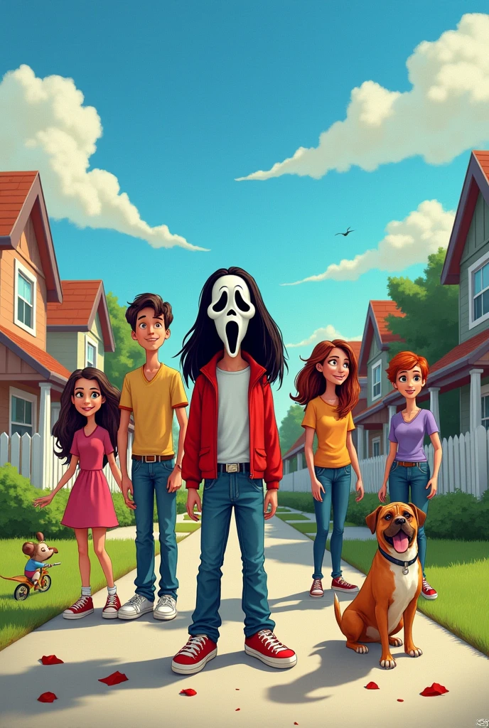 Take a picture of the poster from the slasher horror movie Scream 
But in the version if Disney Pixar had made the movie