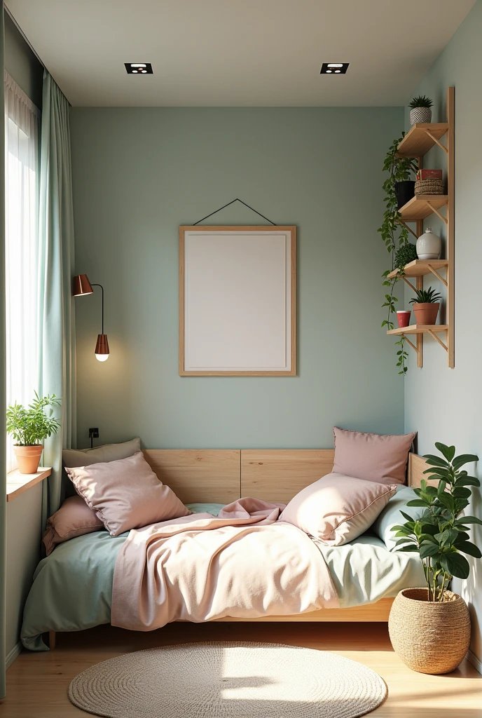 Room for a teenage girl in soothing colors.rectangular room 13m2 ...