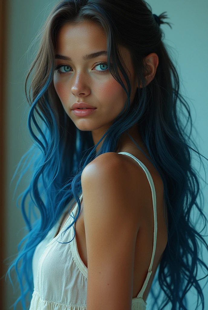 elegant, detailed fashion model runway walk, (confident runway strut), ((glamorous catwalk backdrop)), (feminine), (((blue hair))), ((alluring facial expression)), ((exquisitely detailed facial features)), ((perfect eyes)), extremely detailed painting, intricate, painterly brush strokes, ((Bastien Lecouffe-Deharme art style)), 8k wallpaper, nikon, trending on Artstation, trending on CGSociety, midjourney art, (sensual)