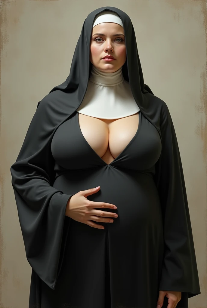 (masterpiece, best quality:1. 4), super fine manga illustration, inspired by grunge art painting, eye-catching, beautiful details, intricate details, hyperrealistic, anime-inspired, 1girl, muslim, pregnant girl, big belly, wearing black hijab, huge breast, siting on the table, dynamic pose, overaction, fever, complex background, chaos composition, epic, never before, full body portrait, darkness graces every curve, incredible elegance in gloom. Divine proportion. DamShelma style, 32k, intricate background, perfect facial features, hyperrealistic, 32k oil painting, oil splash, liquid splash