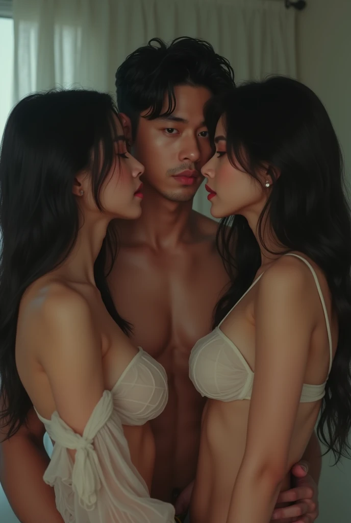 a couple, a woman lying on a man's chest