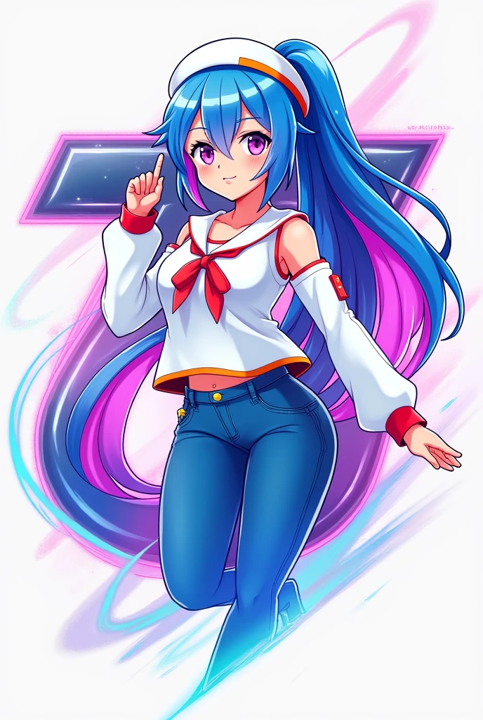 (Perfect body),Best Quality,16 K、(White blouse)、(Blue tie)、(sleevless blouse)、((Blue miniskirt))、White knee socks、Blue striped panties、:D、I have my mouth wide open、(asymmetrical bangs)、(((Long straight hair)))、(Blue eyes),((Orange hair)),(Sweat)、(Big ass)、huge-breasted、(((thick thighs)))、Armpits、(Inside the spaceship)