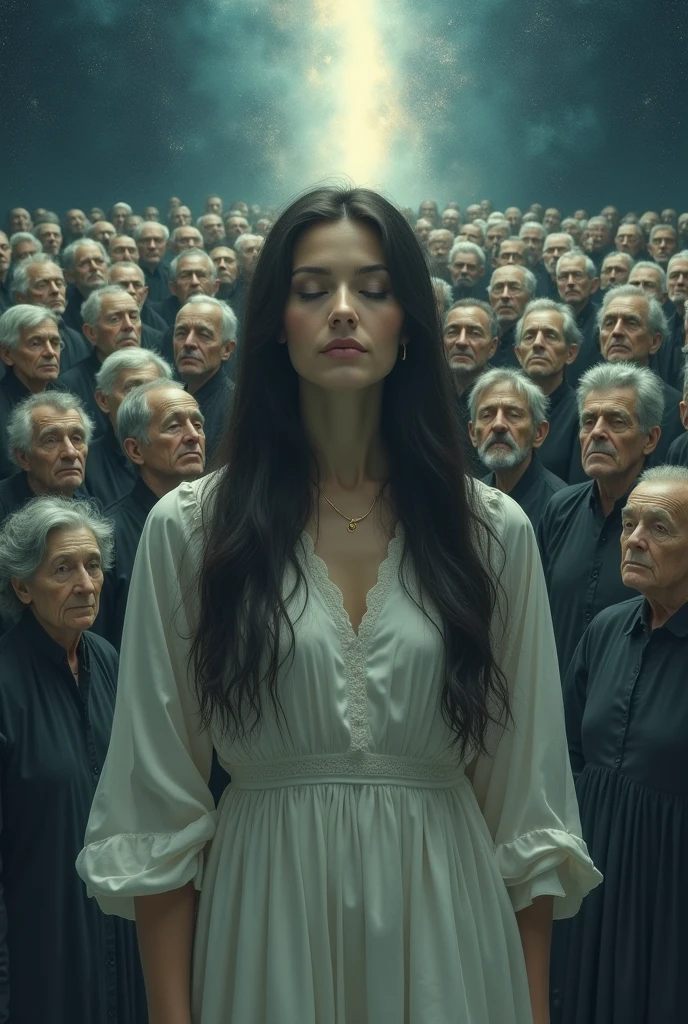 A white-haired girl with violet-colored eyes was wearing a white closed wedding dress, her hair was covered with a veil. She is marrying a huge fat man with silver hair and purple eyes, the man was pleased and did not notice the tears of grief on the bride's face on the altar. And there was a septon in the middle.