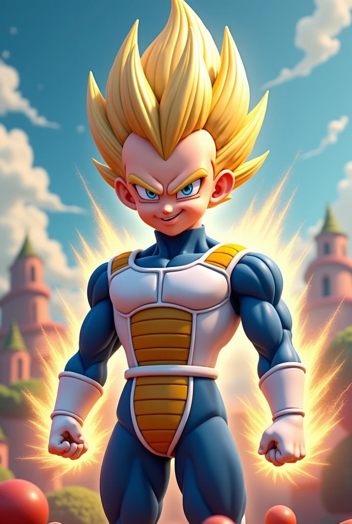only Super Sayanjin Vegeta with a serious expression looking fixedly at the camera, in the center of the image