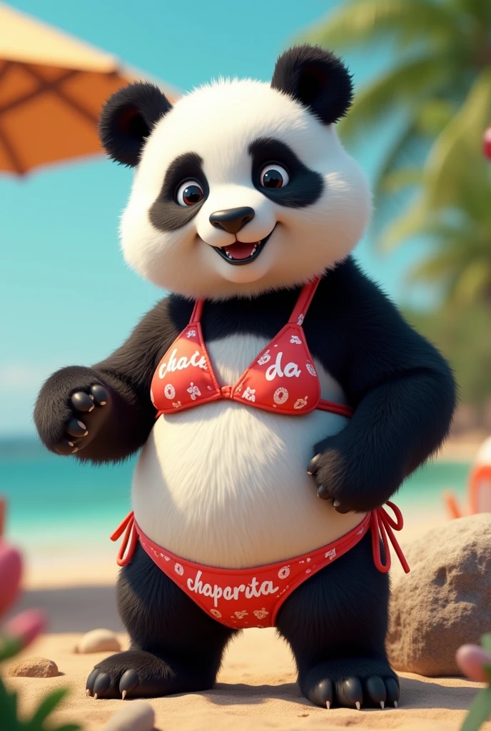 photorealistic portrait of Dressed animals - a (fat) panda swimmer,(hands on hips:1.5),(happy smile),(furry), high quality,(lovely) ,intricate details, highly detailed (Competitive black swimsuit), swimming cap and goggles, pool background, (happy), perfect lighting,(full body image:2.0)
