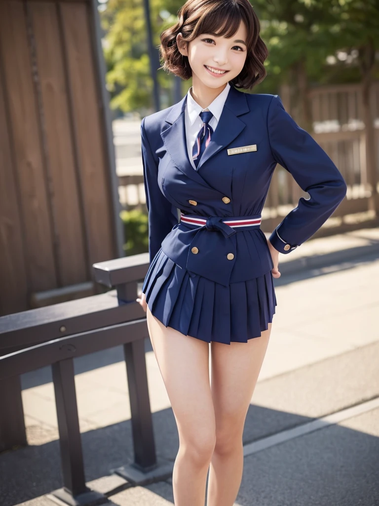 (navy Pleated Miniskirt)、( Navy Jacket )、(ribbon At Neck)、( Japanese 