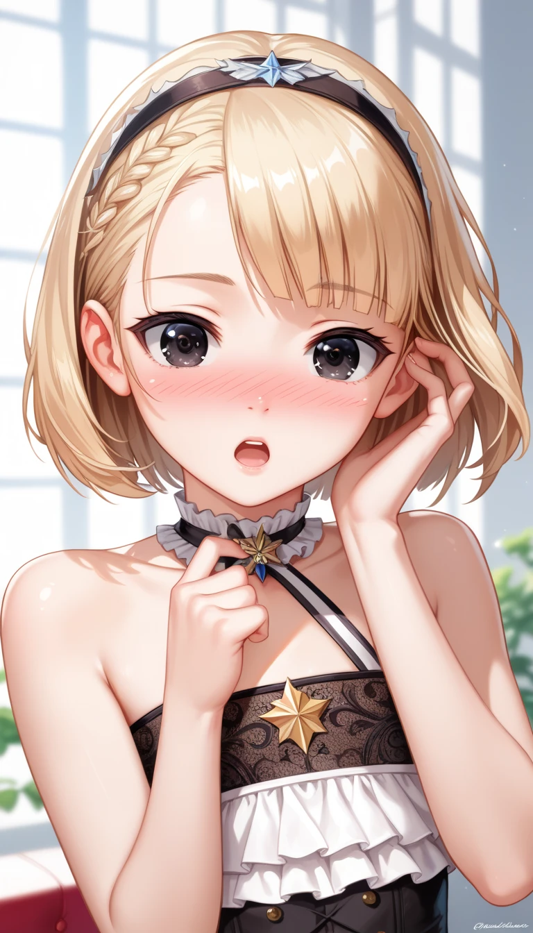 ((pose for photo、Under the tecateca armpits、Armpit、armpit pose、Armpit、Armpit、Light illuminating the armpits、Shine a light in the armpits、masterpiece, Top image quality, hight resolution, Wrinkles under the armpits:1.6、slimy armpits、独奏、Sweaty face、no-bra、small tits、Blue color athletics sleeveless uniform、track and field athlete、high-ponytail Hairstyle、Locker Room、dress room、no-bra、Upper body only、Armpit Light、Armpit hairy、Armpit hair、Armpit hair、Blue eyes、Detailed wrinkles in the armpits、realistic armpit、Tecateca armpits、Glossy armpits、Oiled shiny armpits、Oiled shiny armpits、slimy armpits))、Stand straight at us、Raise both hands、Latina, puberty, Sweaty face、red lipsticks、Athletics Stadium Locker Room、独奏、I'm looking at the armpits、Navel is visible、Navel