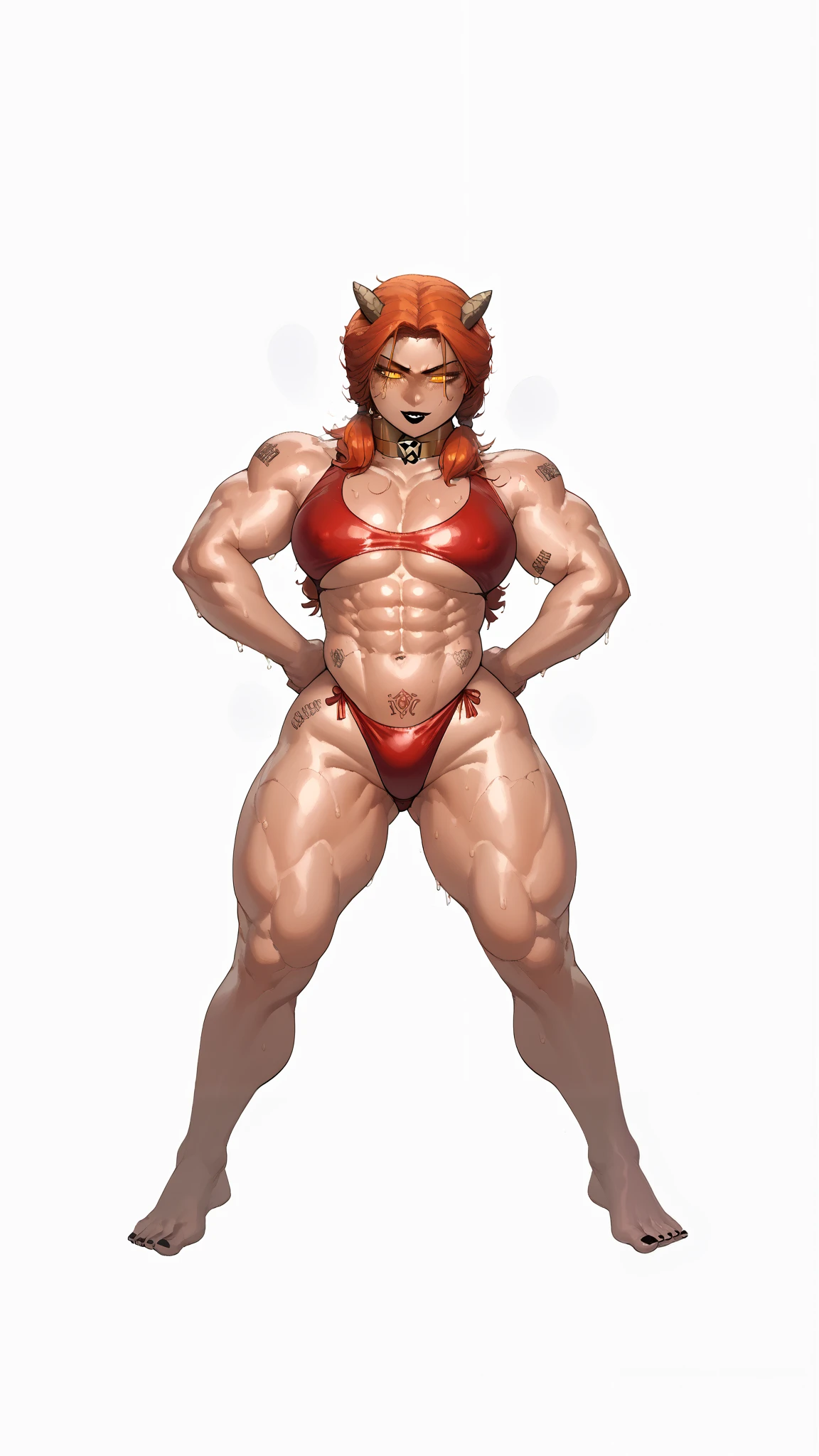 Felicia femboy, gigantic muscular body, 4 arms, full body.