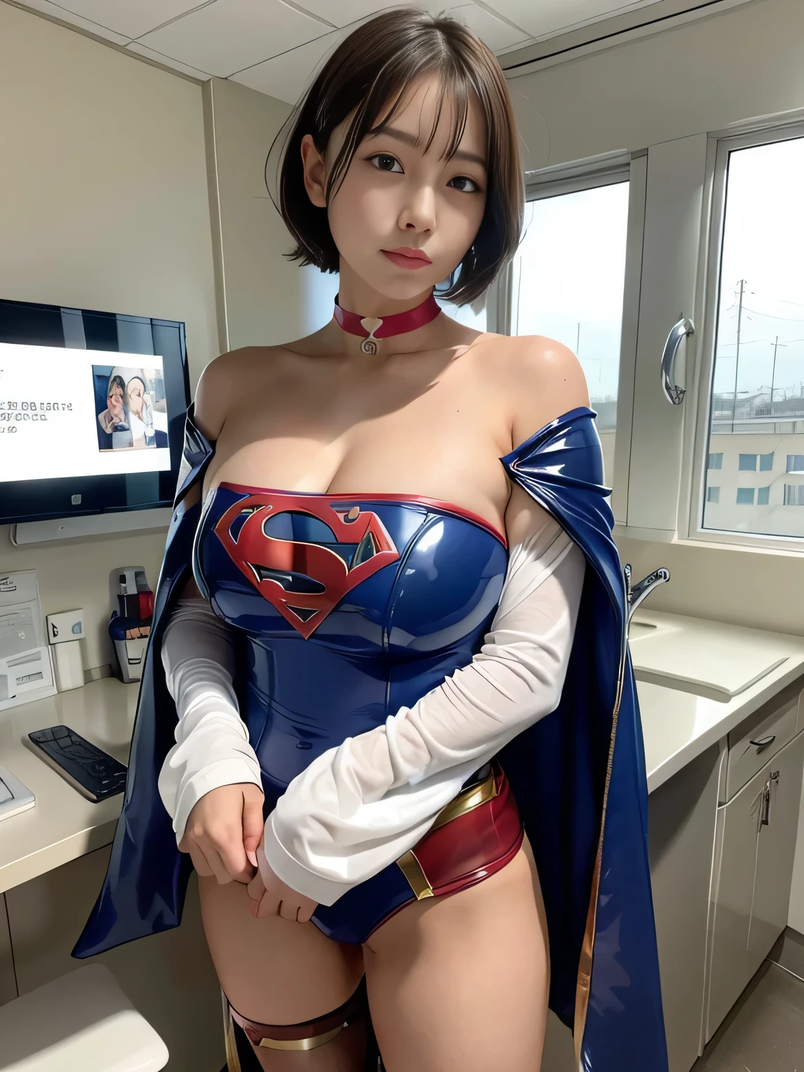 Woman body set big breasts, Supergirl costume dress,ballgagged