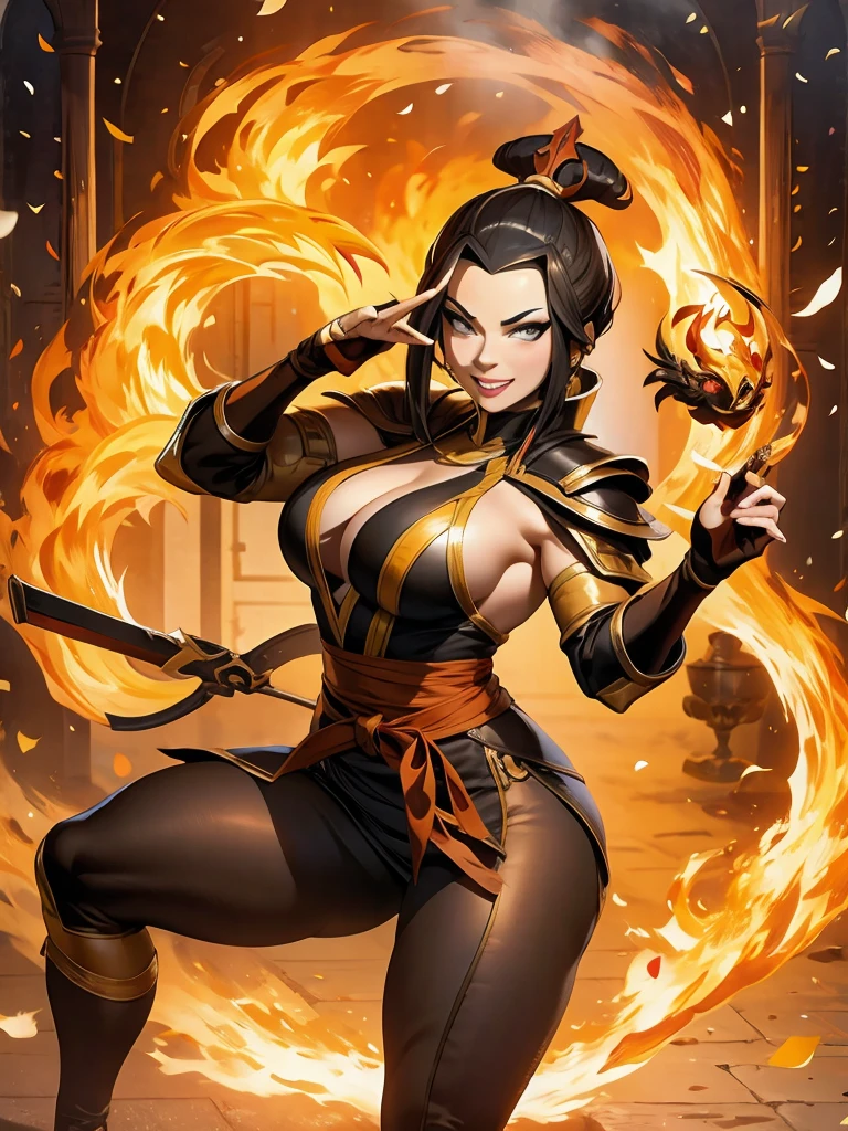 Azula cosplaying as Scorpion, BIG BREASTS,Sexy V-neckline, THIN WAIST AND THICK THIGHS.