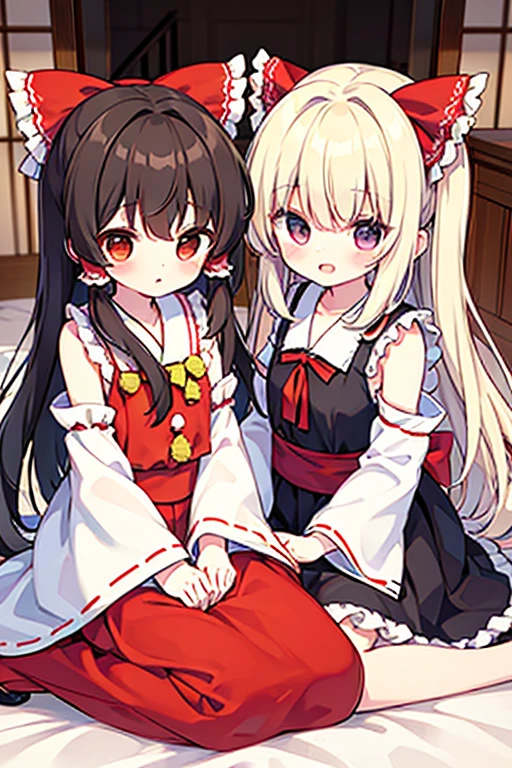 (detailed fingers,detailed hands,detailed eyes,detailed legs:1.2),(night, dark room,japanese style room:1.2),cowboy shot,standing,(3girls,Three people side by side:2),(yuri,nestle:1.5),(nsfw),(The two on the sides sexually assault the woman in the center,The two on the sides have their hands on the crotch of the woman in the middle,The two on the sides are groping the breasts of the woman in the middle,Over the clothes:1.8),(The two on the sides sexually assault the woman in the center,The two at the end smiled happily.,The woman in the center is being attacked and sighs with sexual excitement.,The woman in the center being attacked has her arms down:1.7),(female orgasm:1.2),(pussy juice),(embarrassed,blush:1.2),(steam:1.2),(sweat skin:1.2),(saliva:1.1),(looking down at viewer:1.2),large breasts,crying face,(watery eye),(miko,shrine maiden, japanese clothes, detached sleeves,hakama long skirt:1.5),white panties,(You can't see the panties with the skirt:1.5),(wet clothes:0.2),same age,All three are dressed exactly the same