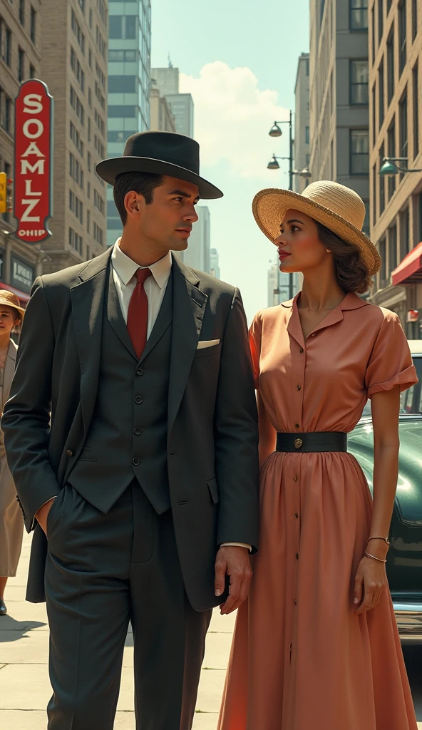 A man and a woman 100 years ago having sex in the city
