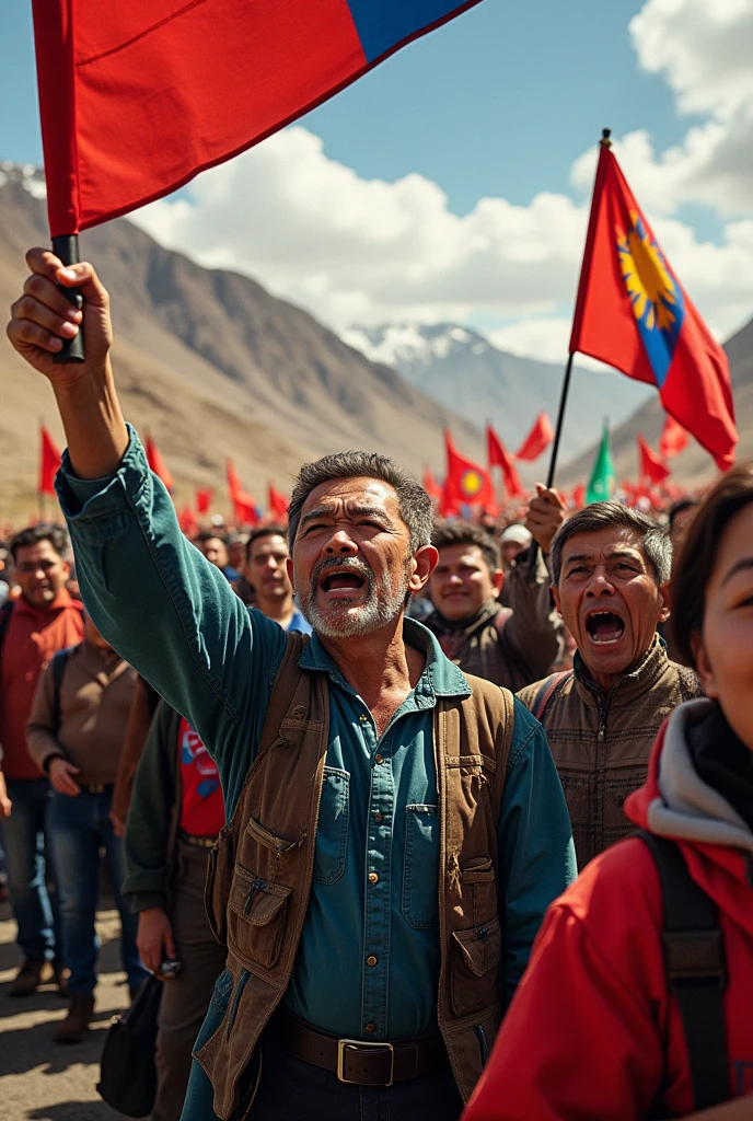 Please generated the images of people of ladakh protesting the market for demad six schedule for Ladakh and stand with Sonam wangchuk for his climate fast
