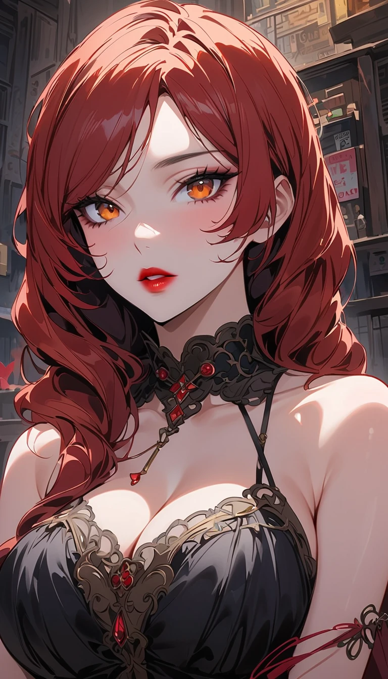 8k、4k、((Best Quality)), ((masutepiece)), (Detailed), Perfect face、perfect bodies、Highly detailed portrait of a beautiful Gothic vampire woman of the devil with Victorian decoration, Perfect body, (Realistic adult woman), (Detailed red sky), (Detailed Gothic suit), (Detailed red eyes). (Dramatic Lighting), ((masutepiece)), ((crows)), ((perfect detailed hand)), Detailed Cloud, ((intricate detailes)), (((Adult Woman))), Red jewel-like eyes, (Floating hair), cabelos preto e longos, (Haze), Moonlight, ((Surrounded by floating feathers)), Focus on the subject, Chiaroscuro, Wind, chies, HD wallpaper, uhd image, Full body,((((Nine-tailed white fox))))masutepiece, Best Quality , 1 girl, Red hair, Long hair, Detailed eyes, Forrest Gump, Bare shoulders, pure, Soft smile, curvaceous hips, Antique feel, ,