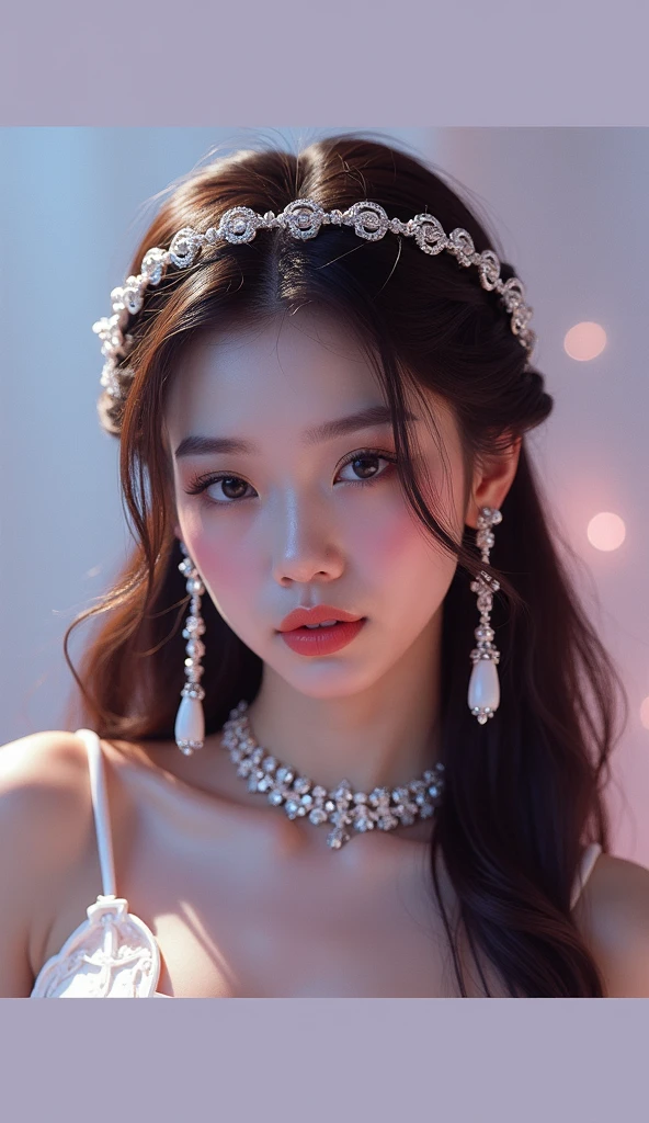 Close-up of a woman in a black dress and pearl necklace, China Princess, yanjun cheng, shaxi, wenfei ye, xintong chen, dilraba dilmurat, headshot profile picture, wearing tiara, xue han, Cai Xukun, portait photo profile picture, chengyou liu, girl with a pearl earring