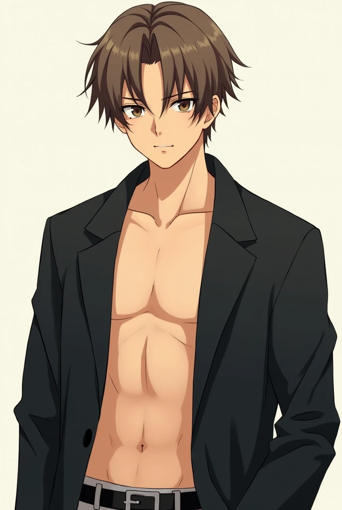 Young people、Dark brown hair、short hair、Thick eyebrows、Tsurime、Black coat、White underwear、Expressionless、male、Thick eyebrows、""Thick eyebrows""