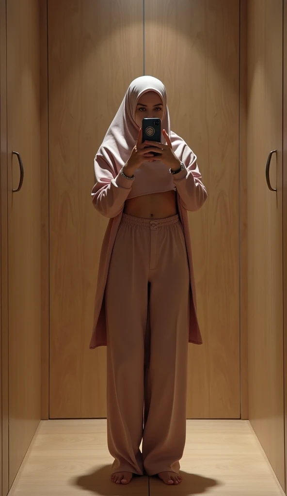 Nude 24 year old teenage malay woman wearing glasses with hijab,wearing outer long sleeve jacket