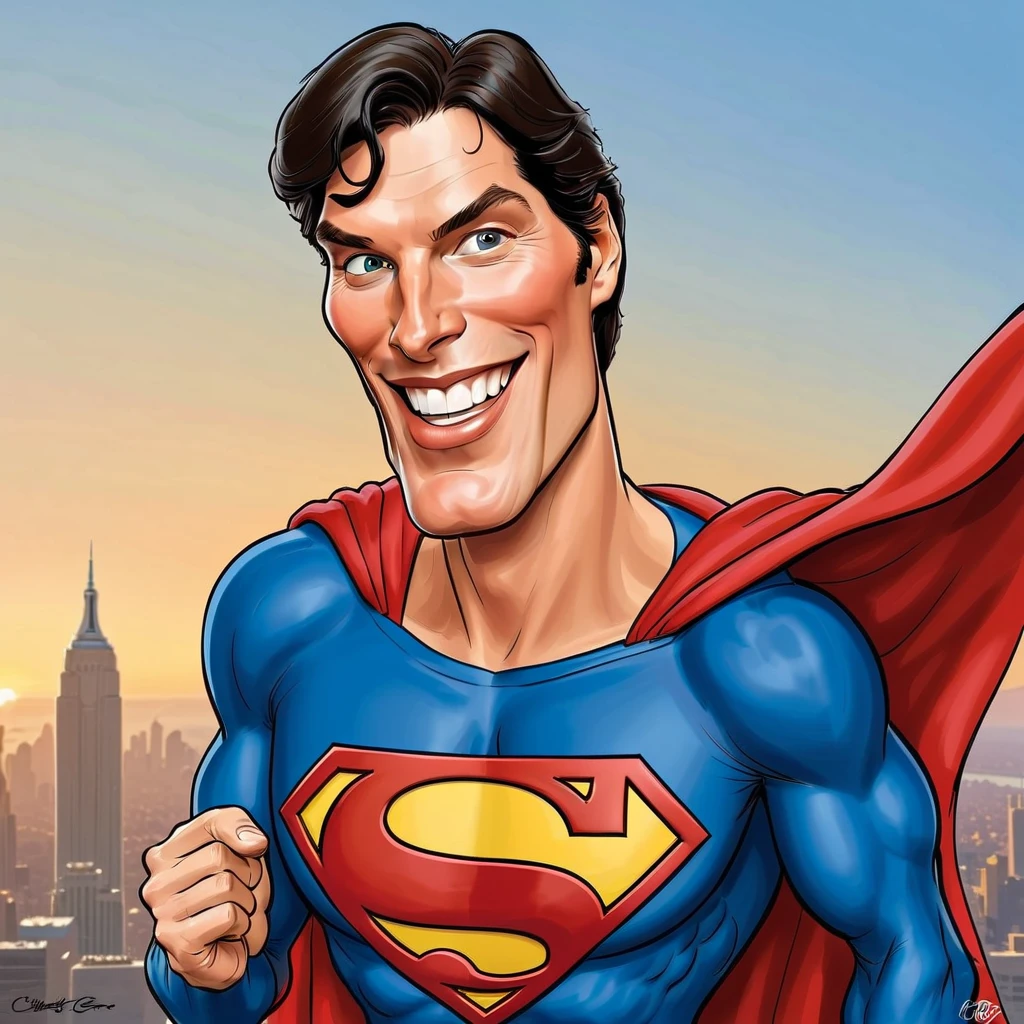 Super funny caricature of Christopher Reeve, Superman