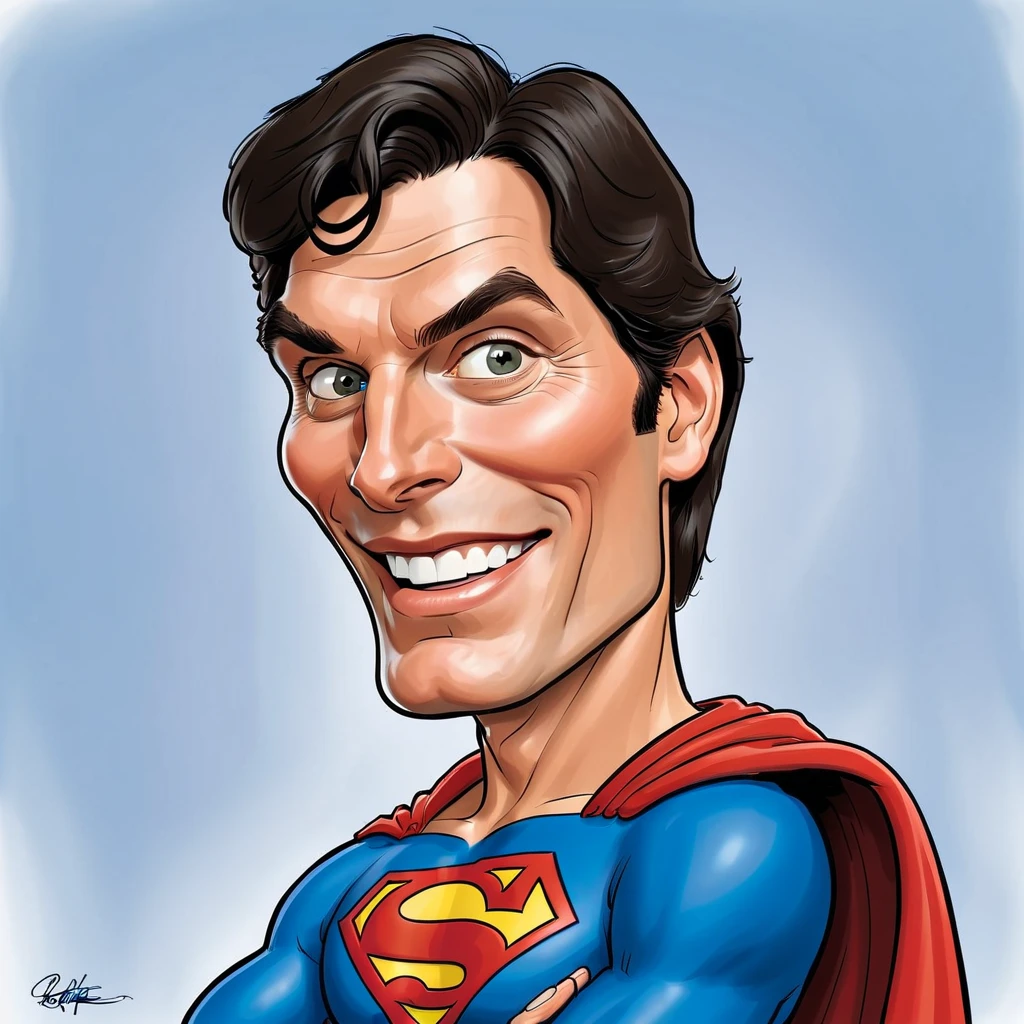 Super funny caricature of Christopher Reeve, Superman